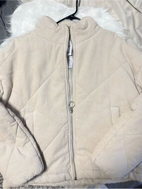 RSQ Cream Quilted Corduroy Puffer Jacket